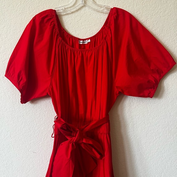 ROLLER RABBIT ARRIA DRESS 100% COTTON MIDI PUFF SLEEVE RED SIZE M - Picture 2 of 3